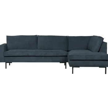 Outlet WOOOD Arwin Hoekbank Ribstof Rechts Staal Blauw