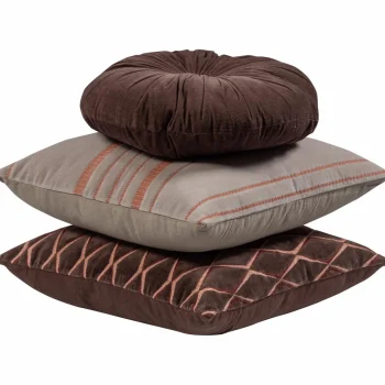 Fashion WOOOD Aziz Kussens Velvet Bruin/naturel - Set Van 3