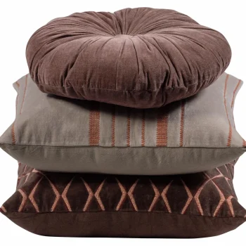 Fashion WOOOD Aziz Kussens Velvet Bruin/naturel - Set Van 3