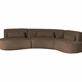 Best WOOOD Batavier Half Ronde Bank 6-zits Velvet Melange Bruin Bruin Melange