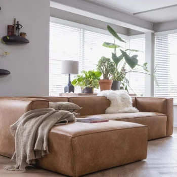 Best WOOOD Bean Hoekbank Rechts Ecoleer Cognac