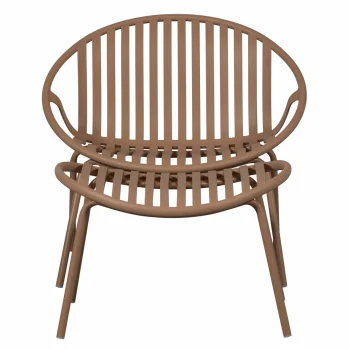 Hot WOOOD Bruce Tuin Loungestoel + Hocker PP/metaal Zalmroze