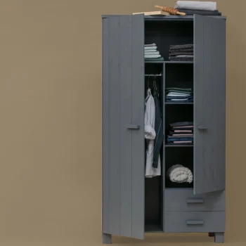 Clearance WOOOD Dennis Kast Met Laden Grenen Steel Grey Staalgrijs