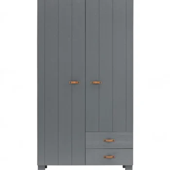 Online WOOOD Dennis Kast Met Laden Grenen Steel Grey Leren Greep Staalgrijs