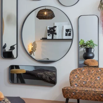 Clearance WOOOD Doutzen Spiegel Metaal ø80 Cm Zwart