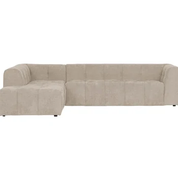 Fashion WOOOD Grid Hoekbank Links Geweven Stof Zand