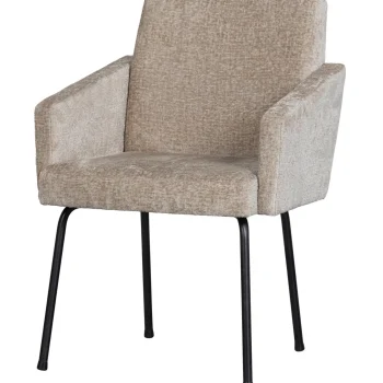 Best WOOOD Mount Eetkamerstoel Met Armleuning Grof Geweven Stof Naturel