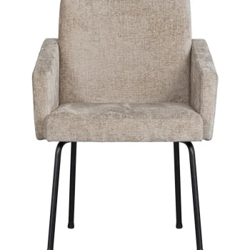 Best WOOOD Mount Eetkamerstoel Met Armleuning Grof Geweven Stof Naturel