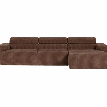 Hot WOOOD Novi Chaise Longue Bank Rechts Ribstof Mokkabruin