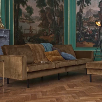 New WOOOD Rodeo Hocker Op Poten Velvet Honinggeel