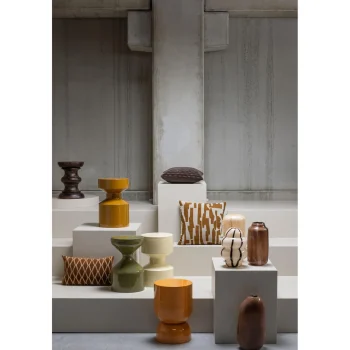 New WOOOD Selena Vaas Glas Met Streep Bruin