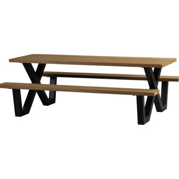 Hot WOOOD Tablo Outdoor Picknicktafel Ayous Naturel X-poot Metaal