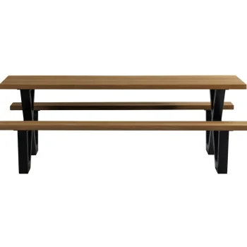 Hot WOOOD Tablo Outdoor Picknicktafel Ayous Naturel X-poot Metaal